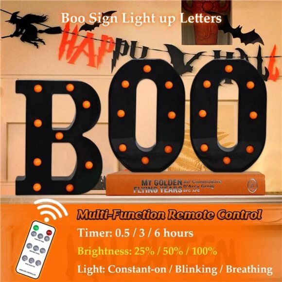 Halloween Decorations – Boo Light Up Letters with Remote | Timer, Dimmable - Picture 2 of 7